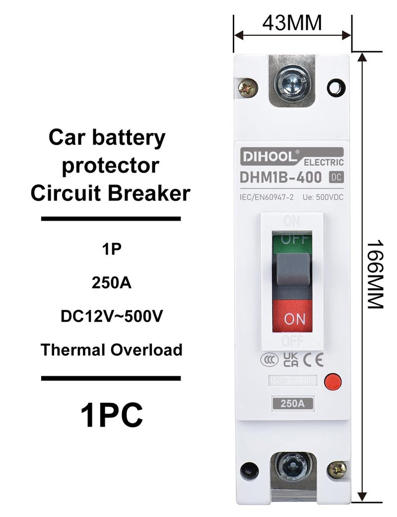 DIHOOL Heavy Duty Battery Disconnect Switch, DC 250 Amp Circuit Breaker for Power Station Solar System - Image 4